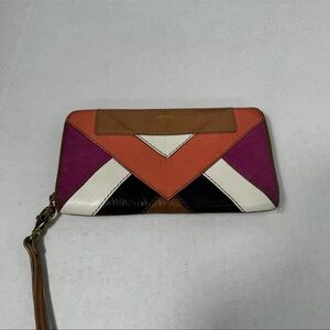 Fossil Women's Colorblock wallet in Pink, Orange, and Brown